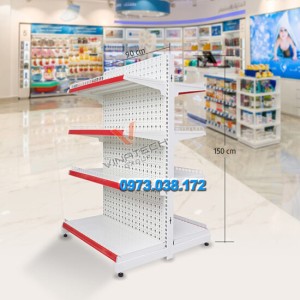 Kệ siêu thị đôi tôn lỗ 8 tầng 1.5m x 0.9m